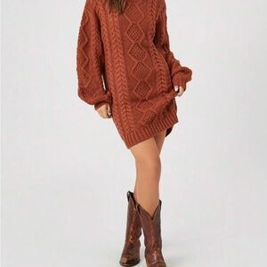 open lace back dress Plus Size Cable Knit Mini Sweater Dress Egret / 1x